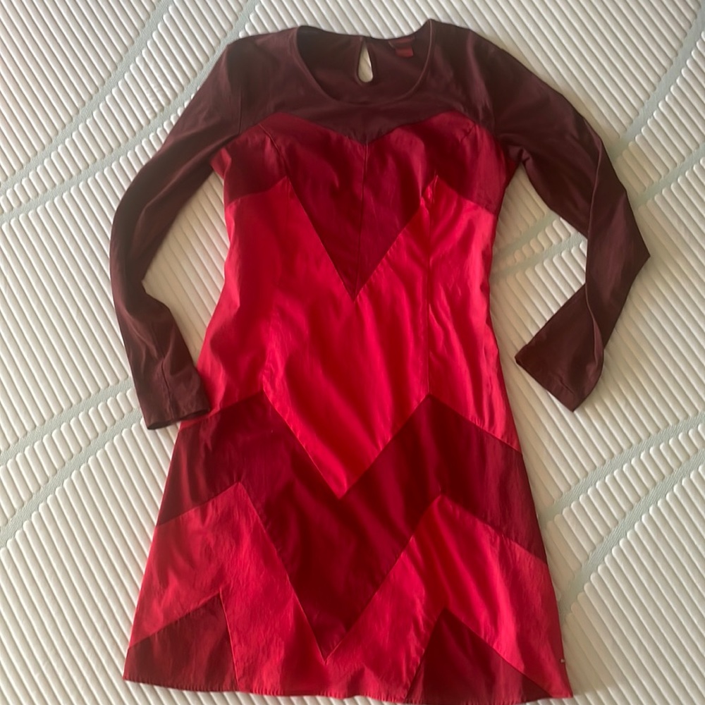 Skunkfunk Red and Brown Chevron Dress